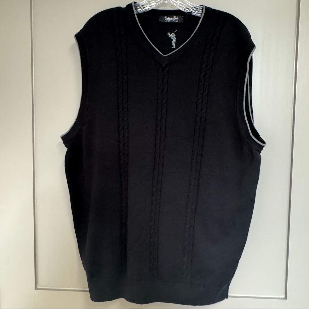 Cypress Links Cable Knit Cotton Golfers V-Neck Vest Black Size XL